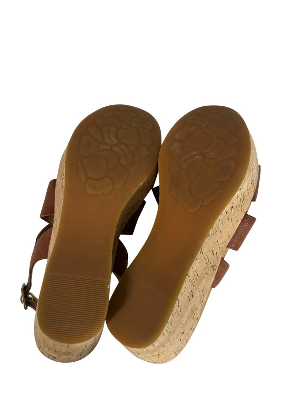 KORK-EASE Women's 9 Brown Leather Slingback Cross Strap Cork Wedge Sandals - Picture 7 of 8